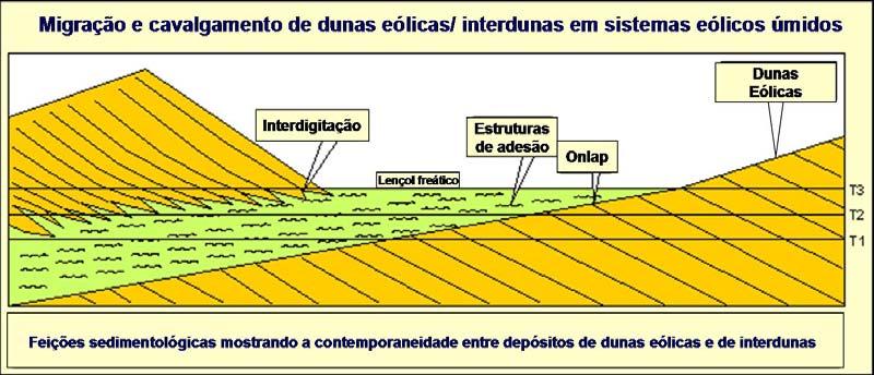 Figura 16: Acumulação de sistemas eólicos úmidos é marcada por uma progressiva subida do nível freático associado a migração das dunas eólicas.