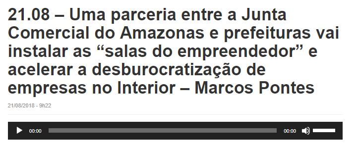 CLIPPING DE NOTÍCIAS Título: Uma parceria entre a Junta Comercial do Amazonas e prefeituras vai instalar as salas do empreendedor e acelerar a desburocratização de empresas no interior Veículo: Rede