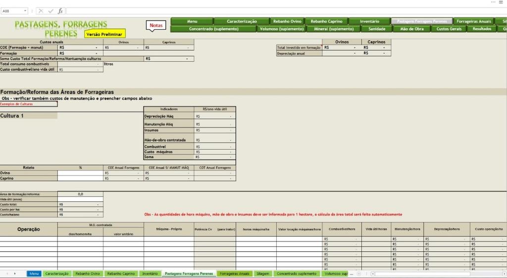 Figura 10. Aba de informações de plantio de pastagens e forragens perenes.