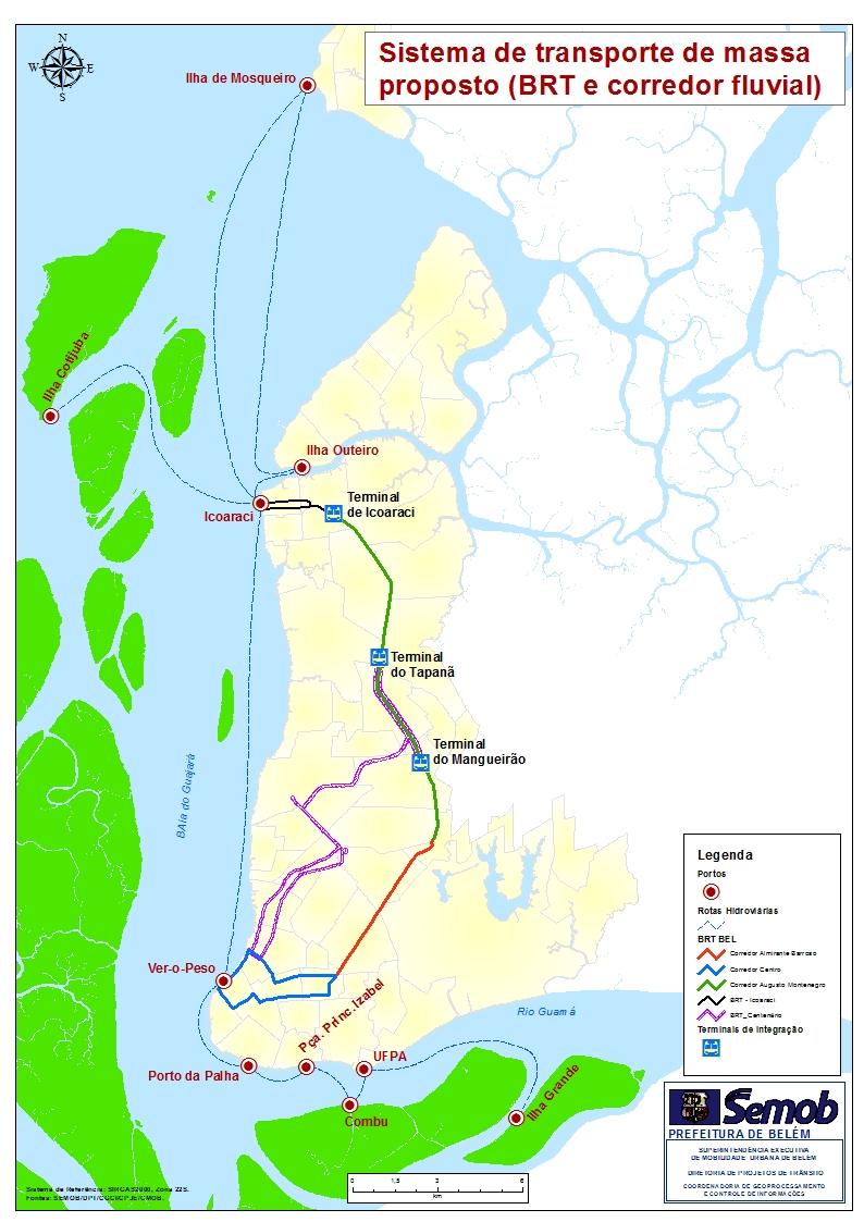 Figura 1: Sistema de transporte proposto pelo BRT e corredor fluvial. Fonte: SEMOB, 2014.