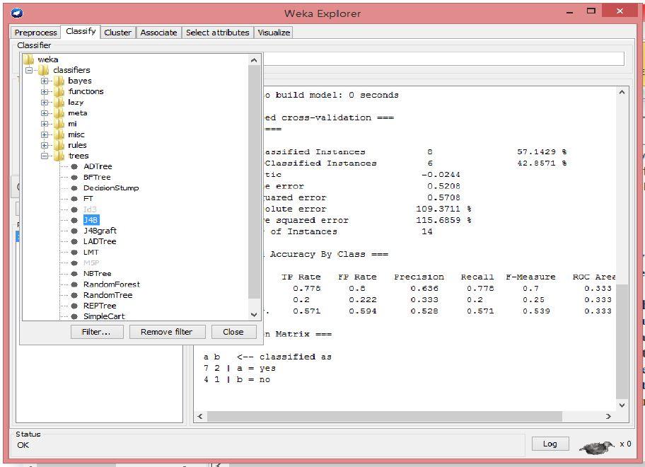 Árvores de Decisão: trees/j48 (Implementing C4.5) 1.