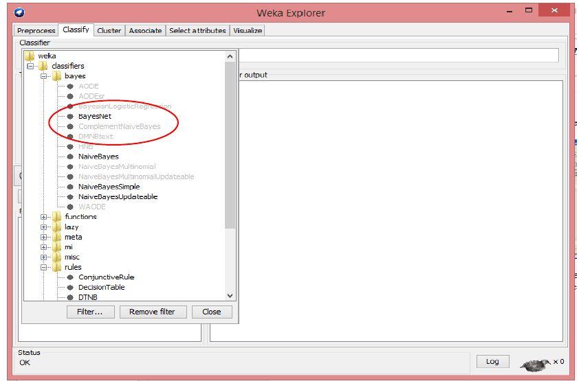 3. Classificador Naïve Bayes: bayes / NaïveBayes 1. Abra o dataset salvo customer.arff e clique na guia Classify na parte superior da janela.