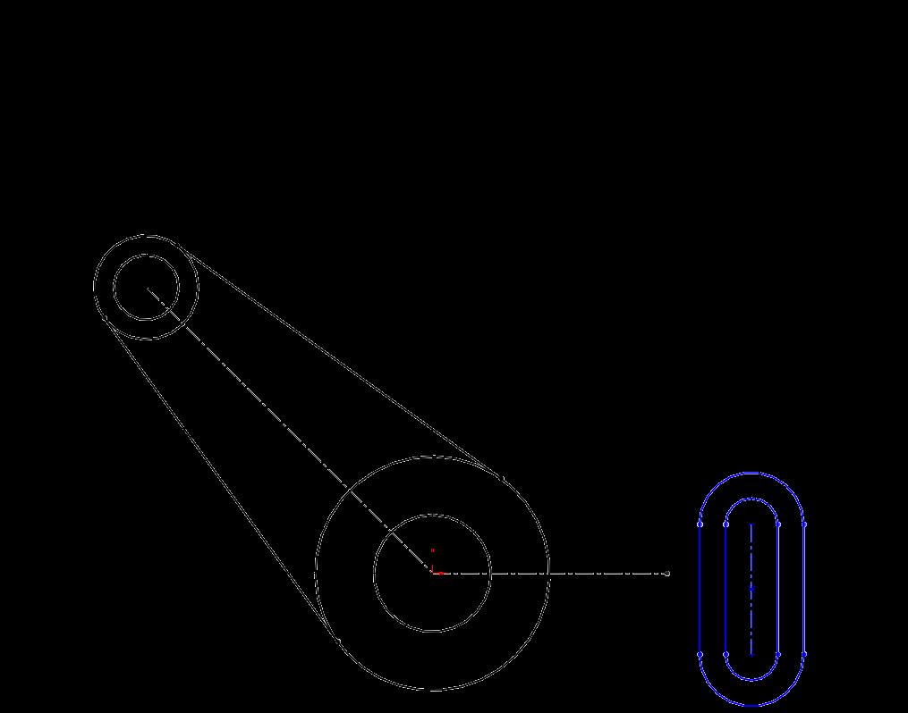 Dimensionar os oblongos conforme a imagem abaixo: Terminar o desenho do esboço conforme descrito abaixo: Coincidir o ponto central da linha vertical
