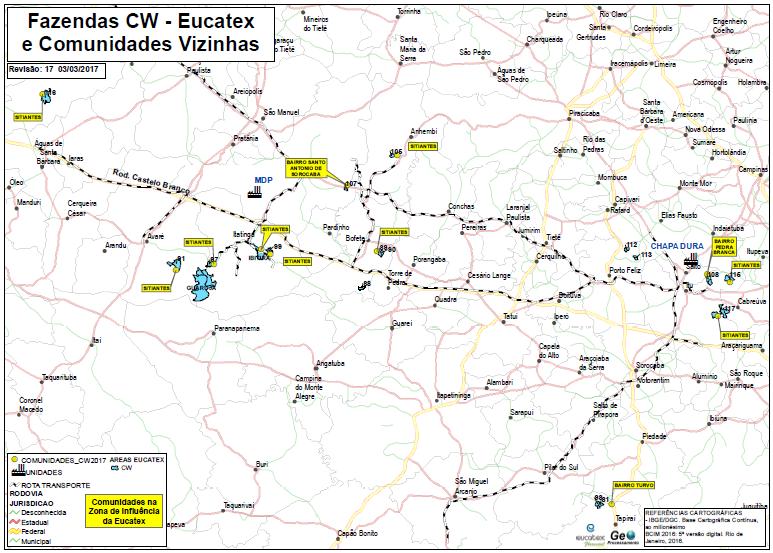 Mapa de Comunidades na zona de influência do manejo