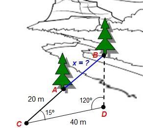 10) Para calcular a distância entre duas árvores situadas nas margens opostas de um rio, nos pontos A e B, um observador que se encontra junto a A afasta-se 20m da margem, na direção da reta AB, até