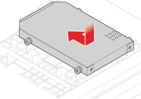 Figura 21. Instalando a unidade de armazenamento e o suporte 5. Conecte o cabo de sinal e o cabo de alimentação à nova unidade de armazenamento. 6. Reinstale as peças removidas.