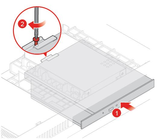 Figura 29. Instalando a Unidade Óptica 4. Reinstale as peças removidas. Para concluir a substituição, consulte "Concluindo a substituição das peças" na página 56.