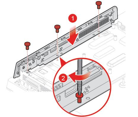 Figura 33. Instalando o painel de E/S lateral 4. Reinstale as peças removidas. Para concluir a substituição, consulte "Concluindo a substituição das peças" na página 56.