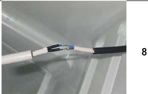 Manual de Serviço 19 6. Insira o cabo no tubo retráctil de 50 mm. 7. Insira os cabos do sensor de temperatura novo no tubo retráctil de 15 mm. 8.