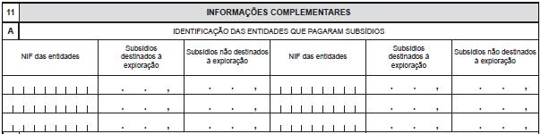 ou subvenções, bem como as respetivas importâncias de acordo com a natureza do subsídio.