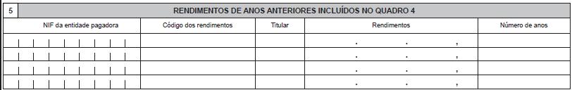 QUADRO 5 - RENDIMENTOS DE ANOS ANTERIORES INCLUÍDOS NO Q.