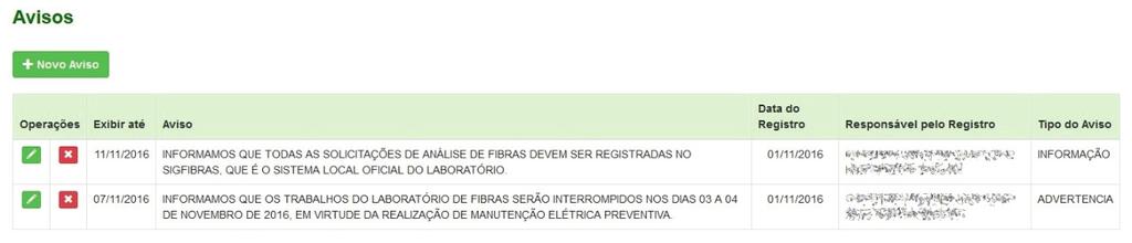 22 Sistema de Gestão das Análises de Fibras: Manual do Usuário Caso haja alguma devolução de material cadastrada para um SOLICITANTE em aberto, ou seja, cujo recebimento ainda não tiver sido