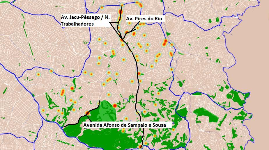 Localização das ocorrências fatais entre 2015 e 2017