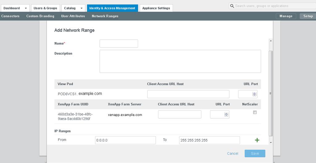 Configurar o intervalo de rede para o NetScaler Você pode configurar os intervalos de rede para o qual o tráfego de inicialização (tráfego de ICA) do aplicativo ou desktop deve ser encaminhado pelo