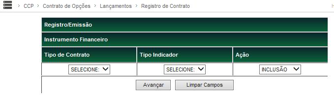 Registro de Contrato de Opções Menu CCP > Contrato de Opção > Lançamentos > Registro de Contrato Visão Geral Esta função permite ao Participante de Registro registrar um contrato de Opções.