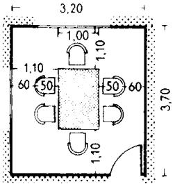 Uma sala de jantar mínima para seis pessoas Uma sala de