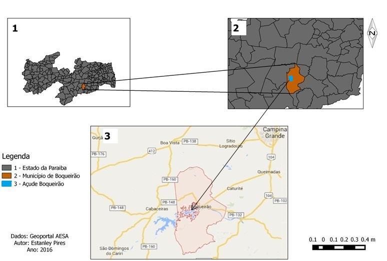 Figura 01 - Mapa de localização do município de Boqueirão-PB e do açude Epitácio Pessoa.
