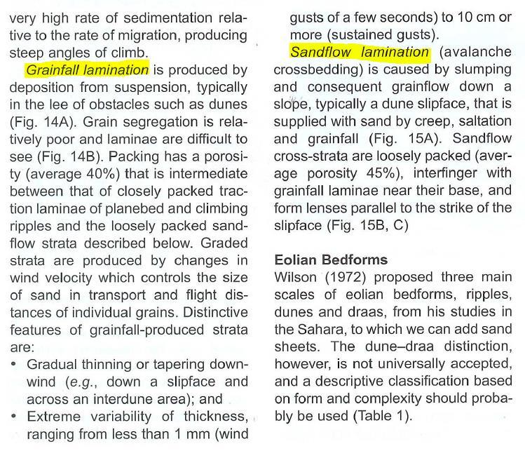 11. De acordo com Brookfield & Silvestro, 2010 (Capítulo 7 Eolian Systems, de James & Dalrymple, 2010 Facies Models 4), existem duas principais laminações em arenitos eólicos a