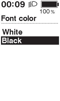 Configuração de cor da fonte [Font color] Alterne a cor dos caracteres do display entre preto e branco. 1. Entre no menu [Font color]. (1) Inicie o menu de configuração.