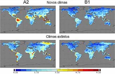 Mudanças climáticas Mapas de mudança climática mostram, nos cenários pessimista (A2) e