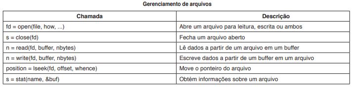 Conceitos Básicos Chamadas ao Sistema Exemplos de chamadas da interface: Chamadas