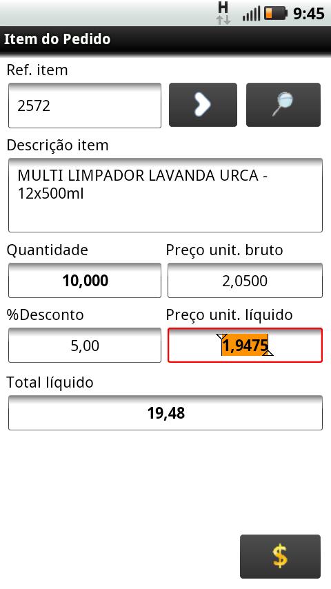 Após incluir o produto, defina a quantidade e valores de desconto. Obs.