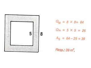 8) Calcule a área da figura sombreada, sabendo que o lado do quadrado maior mede