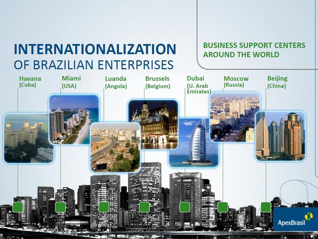 Centros de Negócios no Exterior Instalados nos principais mercados globais, os Centros de Negócios (CNs) da Apex-Brasil são