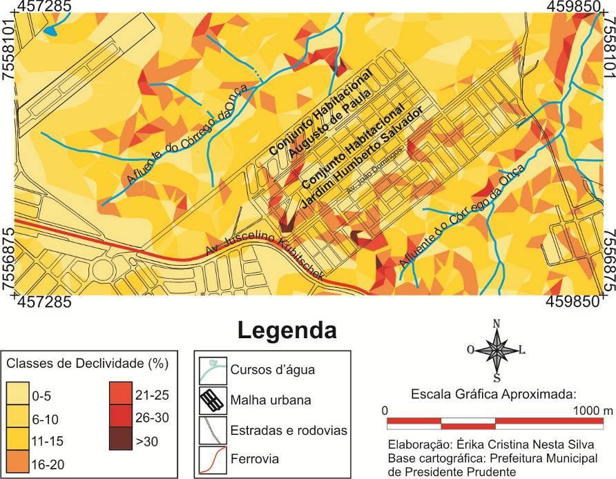 inclusive com soterramento dos cursos d água. Figura 3: Recorte do Mapa Geomorfológico do Perímetro Urbano de Presidente Prudente.