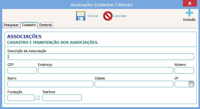 Cadastro de Associações No cadastro com mais de uma ABA, ao clicar no