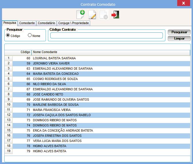 Contrato de Comodato Esse botão é utilizado para pesquisar os registro na