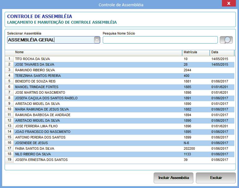 Controle de Assembléia Neste campo pode-se