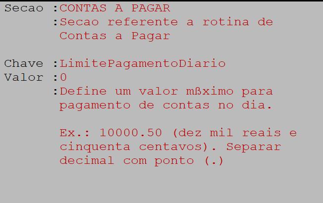 Foi criado um parâmetro no contas a pagar para informar o limite de pagamento diário.