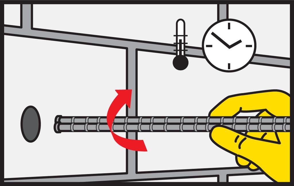 Para furos de ancoragem muito profundos podem utilizar-se tubos extensores. Inserir o varão com movimento rotativo no furo cheio de resina. Deve haver um refluxo de parte da resina para o exterior.