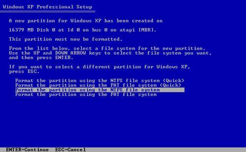 Não selecione "Formatar a partição utilizando o sistema de arquivos NTFS