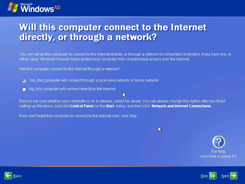 Selecione a opção "Sim, este computador irá se conectar através da rede local ou rede doméstica". Clique em Próximo.