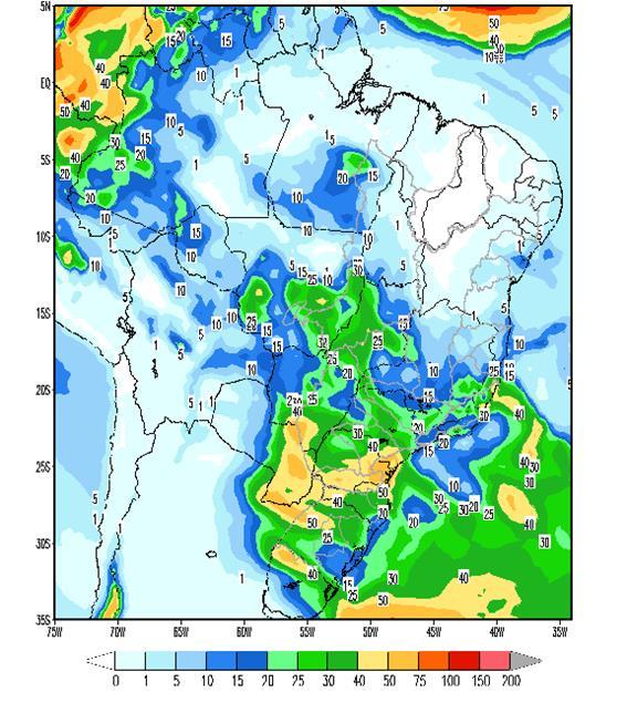 No final da semana, deve ocorrer chuva fraca a moderada nas bacias dos rios Jacuí, Uruguai e Iguaçu, e precipitação de intensidade fraca nas bacias dos rios Paranapanema, Tietê, Grande e em pontos