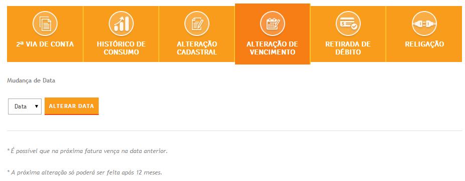 4.3 Alteração de Data de vencimento Por meio deste serviço é possível solicitar a alteração da data de vencimento da fatura, com até seis opções de datas disponíveis.