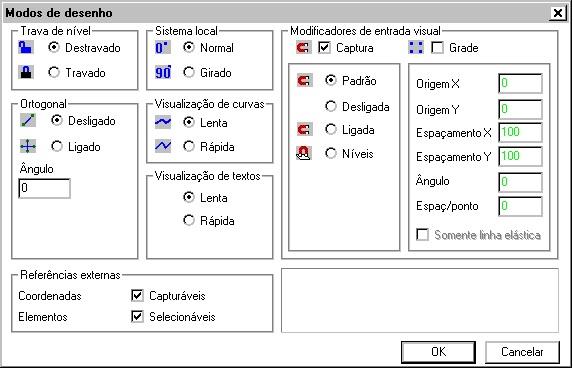 Controle de Estado do Editor Diversos estados de funcionamento do Editor são definidos através dos submenus "Modos" e "Níveis" do menu "Editar". O controle de níveis será mostrado em capítulo à parte.