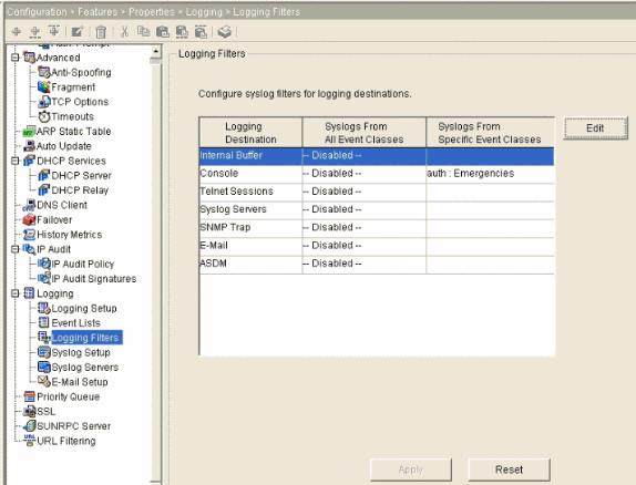 Configuração ASDM Este os procedimentos mostram as configurações ASDM por exemplo 3 com o uso da lista da mensagem. 1. 2. 3. Escolha o menu de registo dos filtros e escolha o console como o destino.