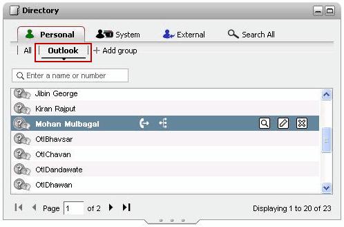 6.10.1 Grupo do Outlook Através do Avaya IP Office Plug-in, você pode carregar grupo Outlook no miniaplicativo Diretório. 211 os contatos do Microsoft Outlook no one-x Portal.