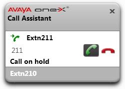one-x Call Assistant: Tratamento de chamadas 12.12.3 Colocar uma chamada em espera Pode-se usar a janela pop-up do one-x Call Assistant para colocar chamadas em espera.