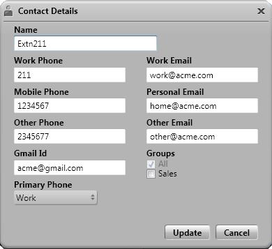 Plug-in do Microsoft Outlook: Diretórios 13.9.5 Editar detalhes do contato Clicar no ícone Detalhes ou Editar mostra os detalhes de um contato.