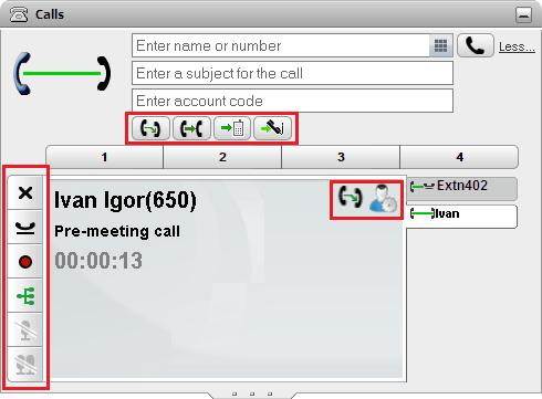 Fazer e atender chamadas: Detalhes da chamada 3.2 Botões de chamada Os botões na parte inferior esquerda da tela da chamada são usados para acessar os recursos para a chamada atualmente exibida.