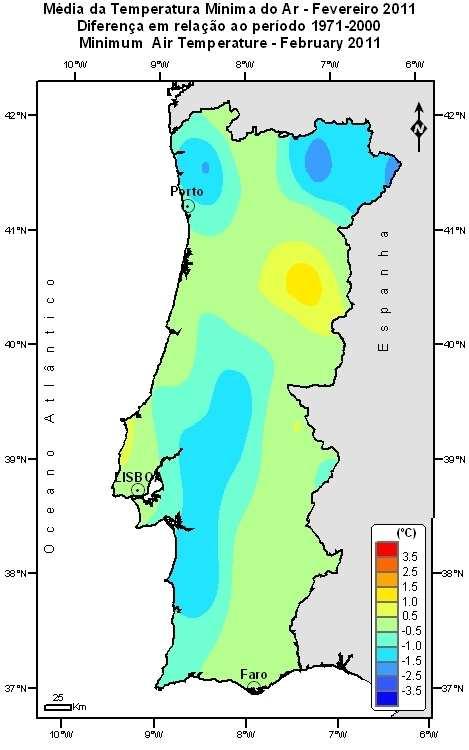 33 C em Alcácer do Sal. Os desvios da média da temperatura máxima mensal em relação à normal variaram entre 0.