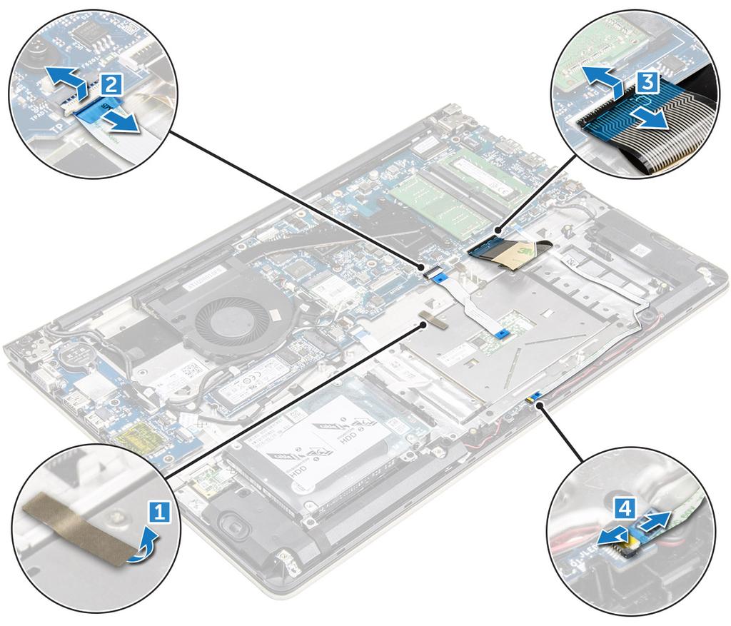 4 Para remover o suporte metálico acima do touchpad: a Remova os parafusos que prendem o suporte