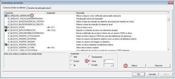 Figura 10 Criação de acelerador de teclado para marcar os desenhos como verificados.