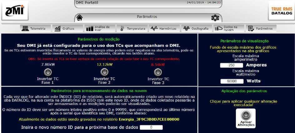 Acessando as páginas do DMI e conhecendo suas funções Parametrização do DMI O primeiro passo para que o DMI execute suas funções de medição das grandezas elétricas corretamente é a parametrização