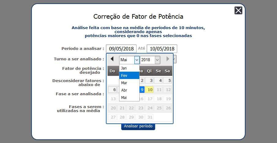 Analisando e corrigindo o fator de potência no DATALOG Nesta sessão do DATALOG, poderá ser feita uma simulação de análise e correção do fator de potência (kvar), conforme as instruções a seguir: