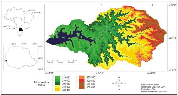 24 Figura 1: Mapa Hipsométrico da bacia hidrográfica do rio Ocoy Oeste do Paraná.